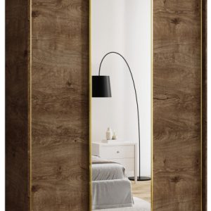 Szafa przesuwna z lustrem 150 cm GOLD NEW trzydrzwiowa szafa do sypialni 671467 Szafa przesuwna z lustrem 150 cm GOLD NEW trzydrzwiowa szafa do sypialni 671467