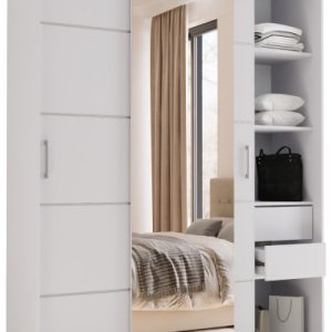 Szafa przesuwna z lustrem 150 cm HOT biała 671752 Szafa przesuwna z lustrem 150 cm HOT biała 671752