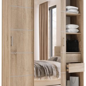 Szafa przesuwna z lustrem 150 cm HOT dąb sonoma 671751 Szafa przesuwna z lustrem 150 cm HOT dąb sonoma 671751
