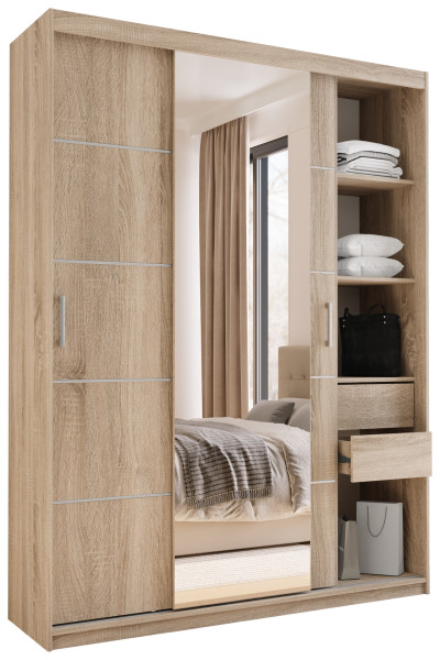 Szafa przesuwna z lustrem 150 cm HOT dąb sonoma 671751