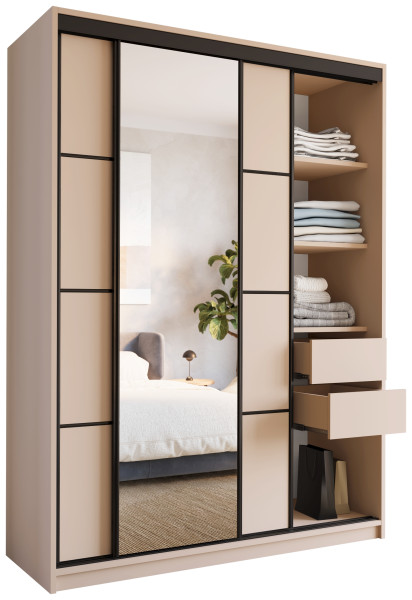 Szafa przesuwna z lustrem 150 cm LOFT beż piaskowy z szufladami 527164