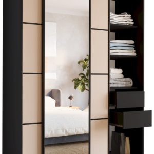 Szafa przesuwna z lustrem 150 cm LOFT czarny + beż piaskowy 527189 Szafa przesuwna z lustrem 150 cm LOFT czarny + beż piaskowy 527189