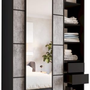 Szafa przesuwna z lustrem 150 cm LOFT MAX z półkami beton 530836 Szafa przesuwna z lustrem 150 cm LOFT MAX z półkami beton 530836