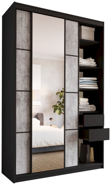 Szafa przesuwna z lustrem 150 cm LOFT MAX z półkami beton 530836