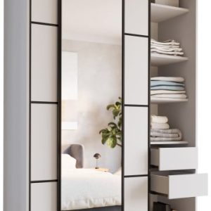 Szafa przesuwna z lustrem 150 cm LOFT MAX z szufladami drążki 531834 Szafa przesuwna z lustrem 150 cm LOFT MAX z szufladami drążki 531834