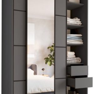 Szafa przesuwna z lustrem 150 cm LOFT MAX z szufladami grafit 530829 Szafa przesuwna z lustrem 150 cm LOFT MAX z szufladami grafit 530829