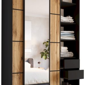 Szafa przesuwna z lustrem 150 cm LOFT MAX z szufladami i półkami 530826 Szafa przesuwna z lustrem 150 cm LOFT MAX z szufladami i półkami 530826