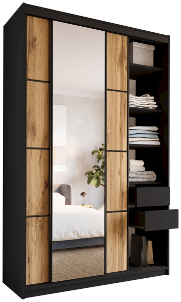 Szafa przesuwna z lustrem 150 cm LOFT MAX z szufladami i półkami 530826