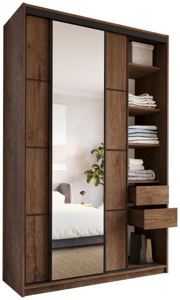 Szafa przesuwna z lustrem 150 cm LOFT MAX z szufladami 530843