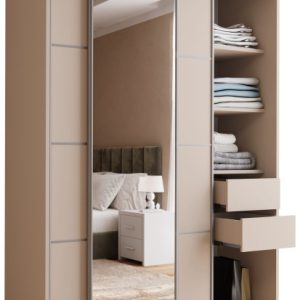 Szafa przesuwna z lustrem 150 cm TOP beż piaskowy 245573 Szafa przesuwna z lustrem 150 cm TOP beż piaskowy 245573