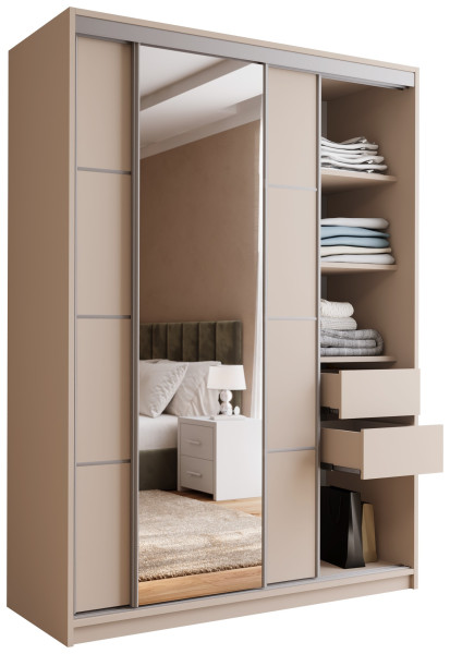 Szafa przesuwna z lustrem 150 cm TOP beż piaskowy 245573
