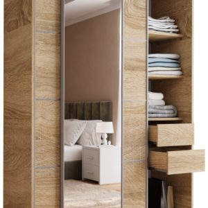 Szafa przesuwna z lustrem 150 cm TOP dąb sonoma 245557 Szafa przesuwna z lustrem 150 cm TOP dąb sonoma 245557