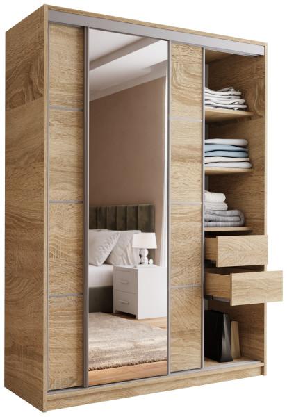 Szafa przesuwna z lustrem 150 cm TOP dąb sonoma 245557
