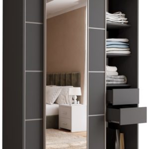 Szafa przesuwna z lustrem 150 cm TOP grafit 245539 Szafa przesuwna z lustrem 150 cm TOP grafit 245539
