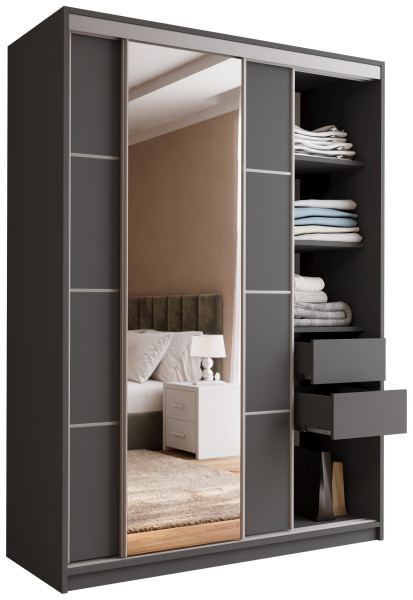 Szafa przesuwna z lustrem 150 cm TOP grafit 245539