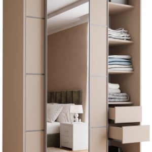 Szafa przesuwna z lustrem 150 cm TOP MAX beż piaskowy 245597 Szafa przesuwna z lustrem 150 cm TOP MAX beż piaskowy 245597