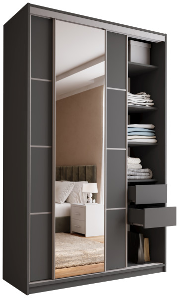 Szafa przesuwna z lustrem 150 cm TOP MAX grafit 245602
