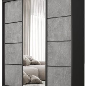 Szafa przesuwna z lustrem 160 cm BEST Beton + Czarny 224930