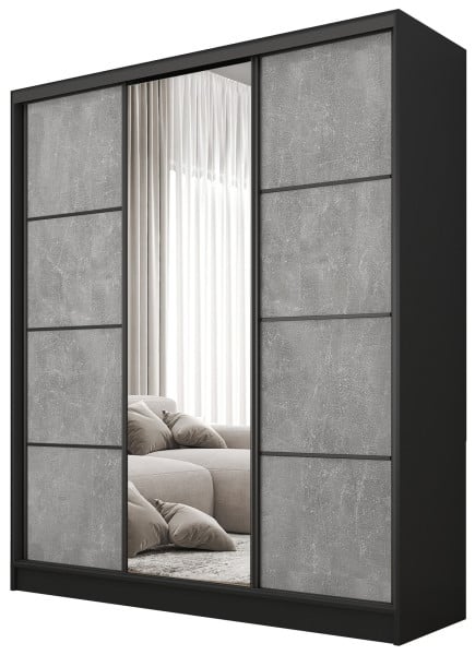 Szafa przesuwna z lustrem 160 cm BEST Beton + Czarny 224930