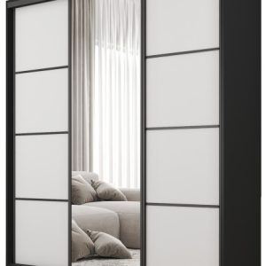 Szafa przesuwna z lustrem 160 cm BEST Biały + Czarny 224929
