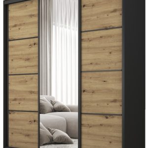 Szafa przesuwna z lustrem 160 cm BEST Dąb Artisan + Czarny 224931