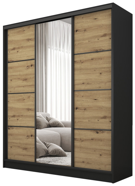 Szafa przesuwna z lustrem 160 cm BEST Dąb Artisan + Czarny 224931