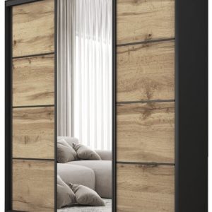 Szafa przesuwna z lustrem 160 cm BEST Dąb wotan + Czarny 224897