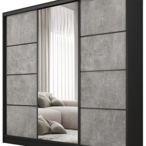 Szafa przesuwna z lustrem 180 cm BEST Beton + Czarny 224896