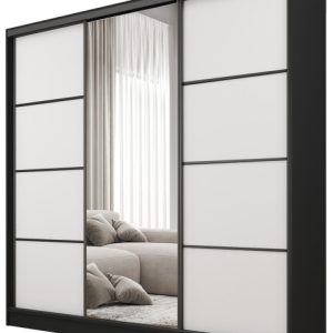 Szafa przesuwna z lustrem 180 cm BEST Biały + Czarny 224924