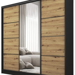 Szafa przesuwna z lustrem 180 cm BEST Dąb Artisan + Czarny 224928