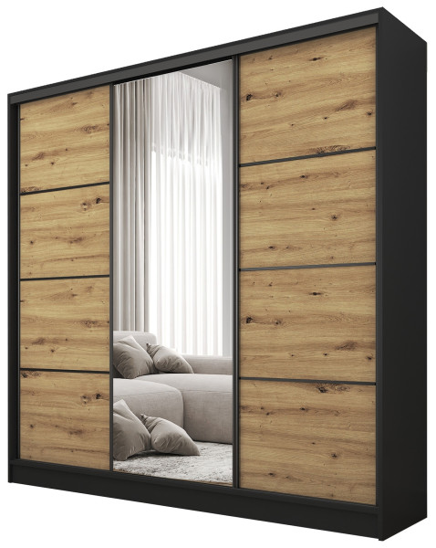 Szafa przesuwna z lustrem 180 cm BEST Dąb Artisan + Czarny 224928
