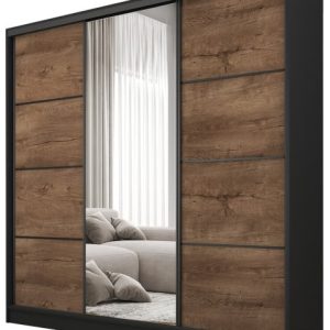 Szafa przesuwna z lustrem 180 cm BEST Dąb lefkas + Czarny 224911