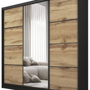 Szafa przesuwna z lustrem 180 cm BEST Dąb wotan + Czarny 224907