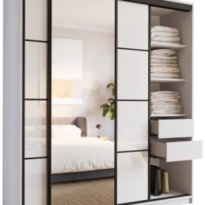 Szafa przesuwna z lustrem 180 cm biała połysk LOFT 527299