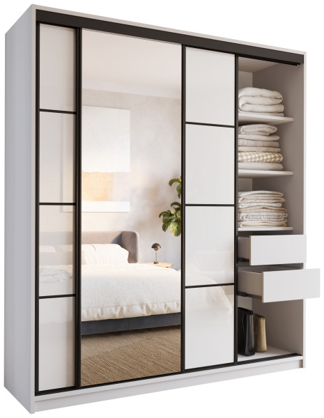 Szafa przesuwna z lustrem 180 cm biała połysk LOFT 527299