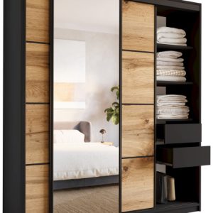 Szafa przesuwna z lustrem 180 cm czarny wotan LOFT 527258