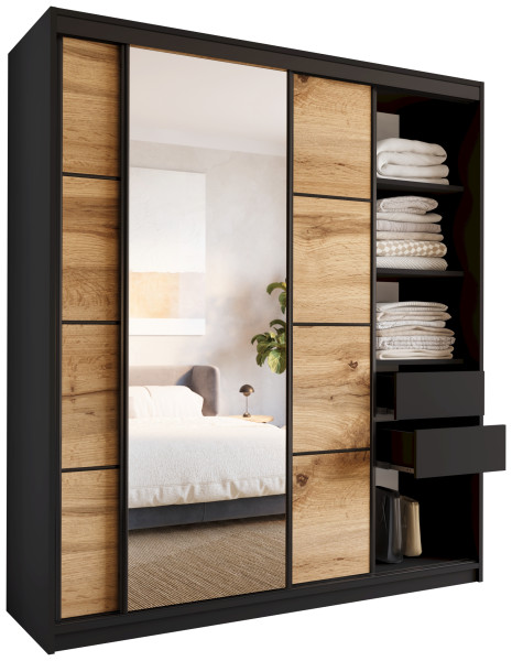 Szafa przesuwna z lustrem 180 cm czarny wotan LOFT 527258