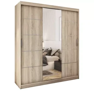 Szafa przesuwna z lustrem 180 cm dąb sonoma CUBE 701839