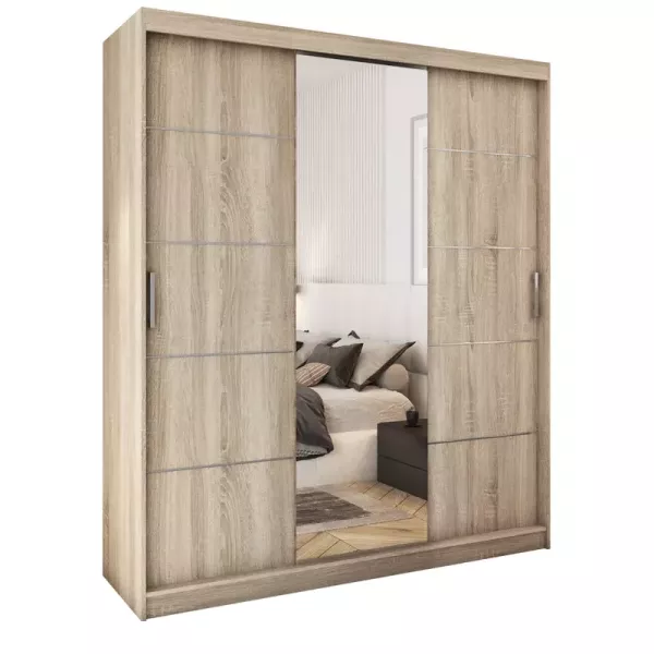 Szafa przesuwna z lustrem 180 cm dąb sonoma CUBE 701839