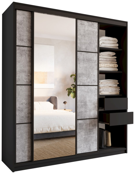 Szafa przesuwna z lustrem 180 cm LOFT Beton drążek 527310
