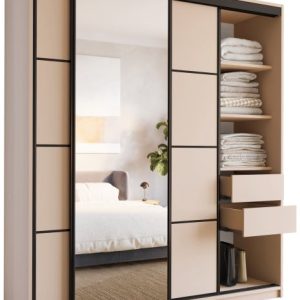 Szafa przesuwna z lustrem 180 cm LOFT beż piaskowy z szufladami 527194