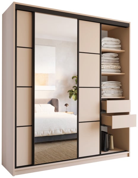 Szafa przesuwna z lustrem 180 cm LOFT beż piaskowy z szufladami 527194