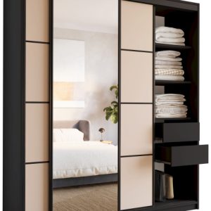 Szafa przesuwna z lustrem 180 cm LOFT czarny + beż piaskowy 527187 Szafa przesuwna z lustrem 180 cm LOFT czarny + beż piaskowy 527187