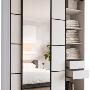 Szafa przesuwna z lustrem 180 cm LOFT MAX biała z półkami 531835 Szafa przesuwna z lustrem 180 cm LOFT MAX biała z półkami 531835