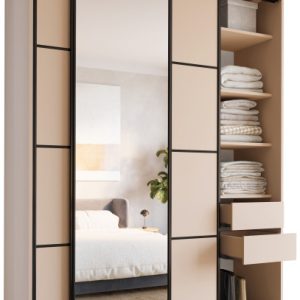 Szafa przesuwna z lustrem 180 cm LOFT MAX z półkami beż 527282 Szafa przesuwna z lustrem 180 cm LOFT MAX z półkami beż 527282