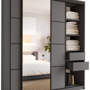 Szafa przesuwna z lustrem 180 cm LOFT z półkami grafit 530860 Szafa przesuwna z lustrem 180 cm LOFT z półkami grafit 530860