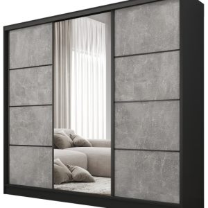 Szafa przesuwna z lustrem 200 cm BEST Beton + Czarny 224890 Szafa przesuwna z lustrem 200 cm BEST Beton + Czarny 224890