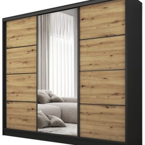 Szafa przesuwna z lustrem 200 cm BEST Dąb Artisan + Czarny 224918 Szafa przesuwna z lustrem 200 cm BEST Dąb Artisan + Czarny 224918