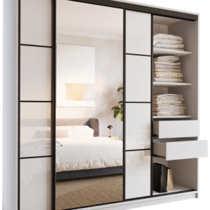 Szafa przesuwna z lustrem 200 cm biały połysk LOFT 527145 Szafa przesuwna z lustrem 200 cm biały połysk LOFT 527145