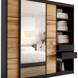 Szafa przesuwna z lustrem 200 cm czarny wotan LOFT 527332 Szafa przesuwna z lustrem 200 cm czarny wotan LOFT 527332